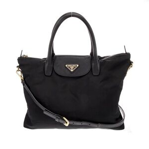 Prada Black Tote Bag with Gold Accents